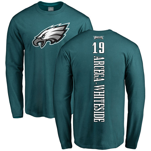Men Philadelphia Eagles #19 JJ Arcega-Whiteside Green Backer Long Sleeve NFL T Shirt->philadelphia eagles->NFL Jersey